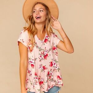 🌸✨ Haptics Buttery Soft Floral Peplum Top – Coral | Size Small | NWT ✨🌸